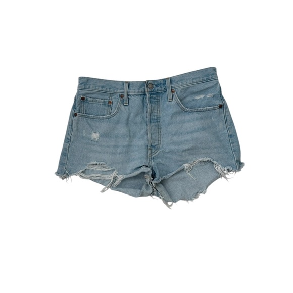Levi's 501 Early 2005 Distressed Cotton Light Blue Denim Shorts Size 31 - Picture 1 of 7